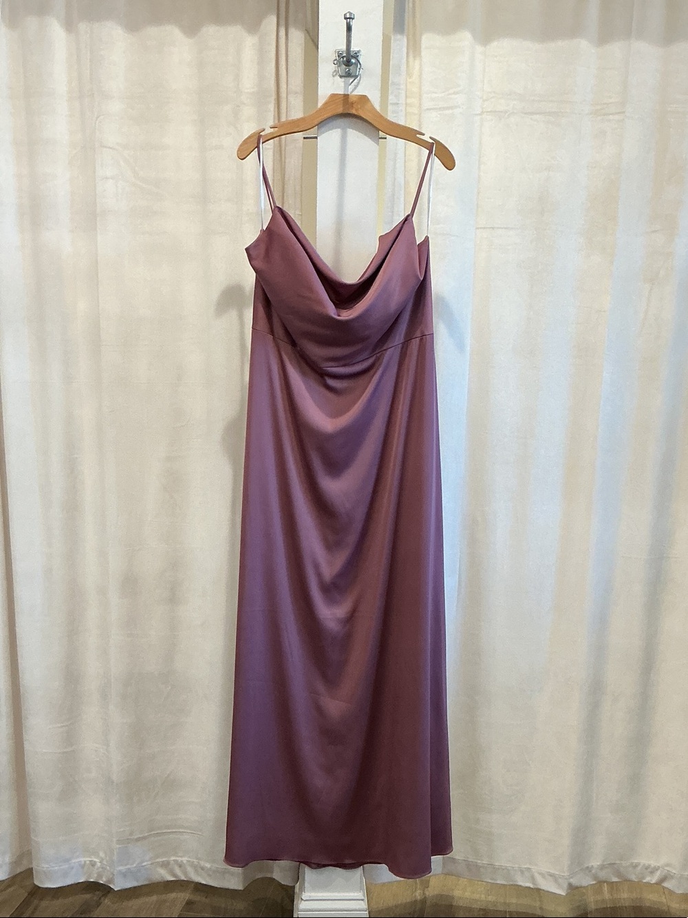 Christina Wu Mauve Satin Maxi Dress with Cowl Neck